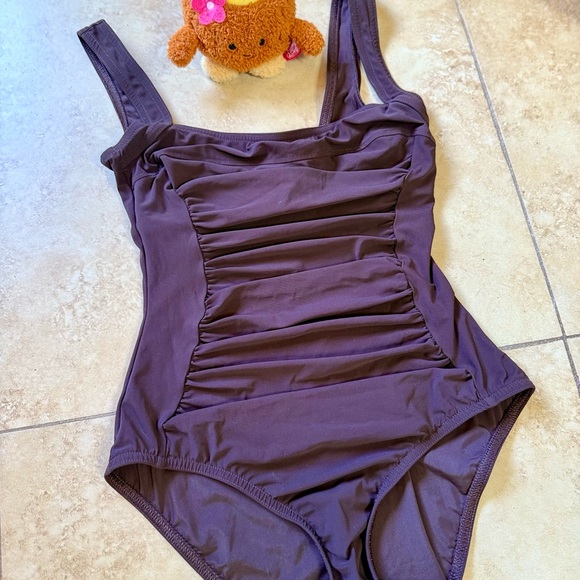 Karla Colletto Chocolate Brown Ruched One Piece Swimsuit - Picture 1 of 7